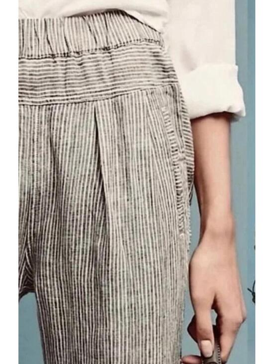 Anthropologie Pants - By Anthropologie Pants Womens XSmall Green Stripe 100% Linen Pull On Ankle Crop